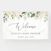 White Flowers, Cream Flowers, Baby shower Welcome Spandoek (Horizontaal)