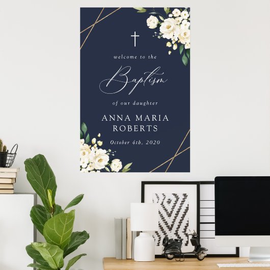 White Flowers, Cream Flowers, Baptism Welcome Poster (Thuiskantoor)