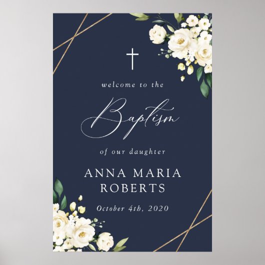 White Flowers, Cream Flowers, Baptism Welcome Poster (Voorkant)