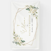 White Flowers, Cream Flowers, Baptism Welcome Spandoek (Verticaal)