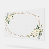 White Flowers, Cream Flowers, Birthday Welcome Acryl Bord (Hoek)