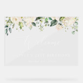 White Flowers, Cream Flowers, Birthday Welcome Acryl Bord (Voorkant)