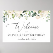White Flowers, Cream Flowers, Birthday Welcome Poster (Voorkant)