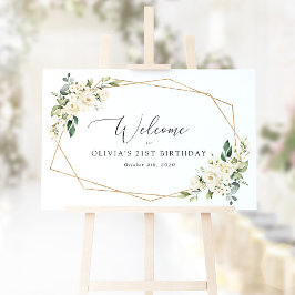 White Flowers, Cream Flowers, Birthday Welcome Poster
