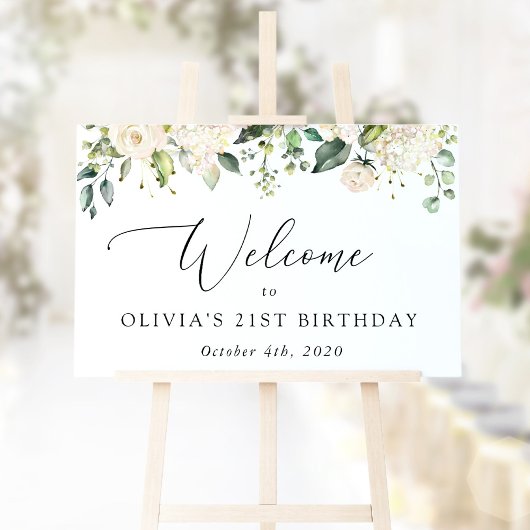 White Flowers, Cream Flowers, Birthday Welcome Poster