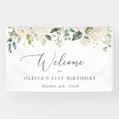 White Flowers, Cream Flowers, Birthday Welcome Spandoek (Horizontaal)