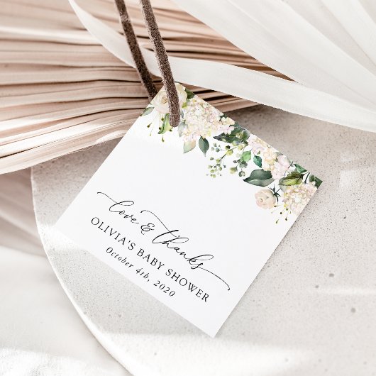 White Flowers, Cream Flowers, Boho, Baby shower Bedankjes Labels