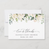 White Flowers, Cream Flowers, Boho, Baby shower Bedankkaart (Voorkant)