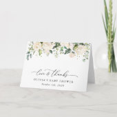 White Flowers, Cream Flowers, Boho, Baby shower Bedankkaart (Voorkant)