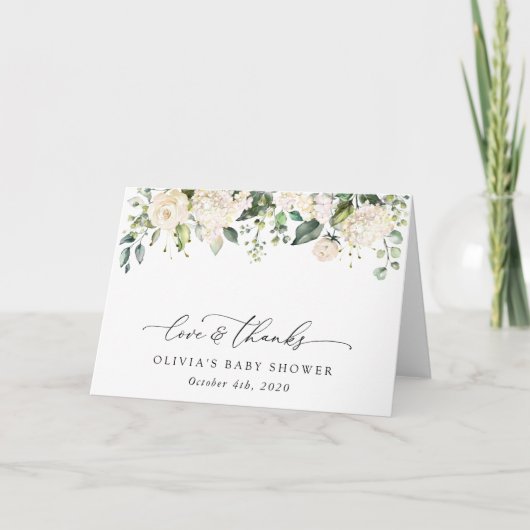 White Flowers, Cream Flowers, Boho, Baby shower Bedankkaart (Voorkant)