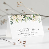 White Flowers, Cream Flowers, Boho, Baby shower Bedankkaart