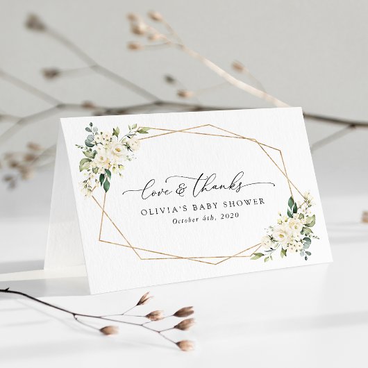 White Flowers, Cream Flowers, Boho, Baby shower Bedankkaart