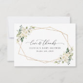 White Flowers, Cream Flowers, Boho, Baby shower Bedankkaart (Voorkant)