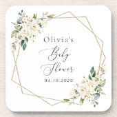 White Flowers, Cream Flowers, Boho, Baby shower Bier Onderzetter (Voorkant)