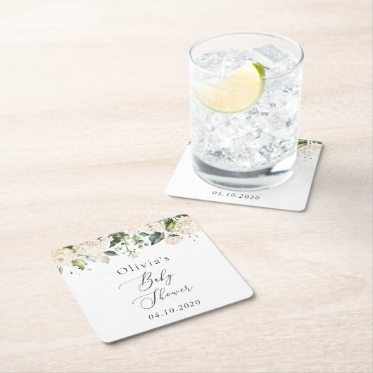 White Flowers, Cream Flowers, Boho, Baby shower Kartonnen Onderzetters (Insitu)