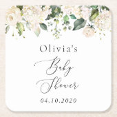 White Flowers, Cream Flowers, Boho, Baby shower Kartonnen Onderzetters (Voorkant)