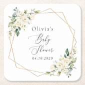 White Flowers, Cream Flowers, Boho, Baby shower Kartonnen Onderzetters (Voorkant)