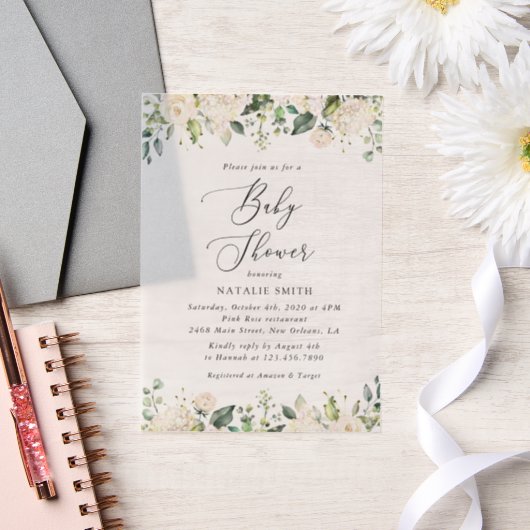 White Flowers, Cream Flowers, Boho, Baby shower Vellum Uitnodigingen (Huwelijk)