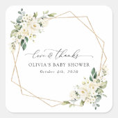 White Flowers, Cream Flowers, Boho, Baby shower Vierkante Sticker (Voorkant)