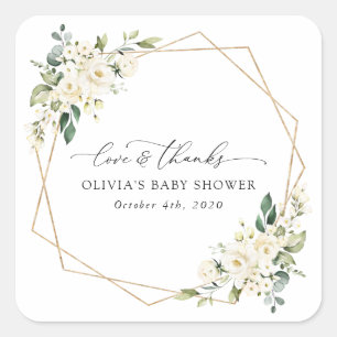 White Flowers, Cream Flowers, Boho, Baby shower Vierkante Sticker