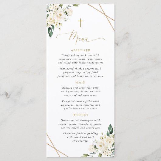 White Flowers, Cream Flowers, Boho, Baptism Menu (Voorkant)