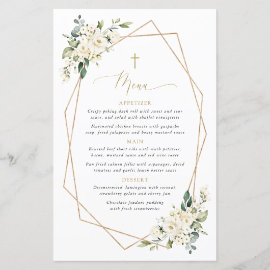 White Flowers, Cream Flowers, Boho, Baptism Menu (Voorkant)