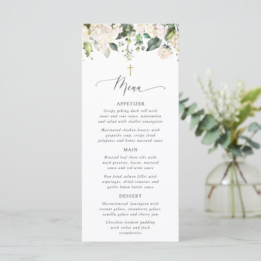 White Flowers, Cream Flowers, Boho, Baptism Menu (Staand voorkant)