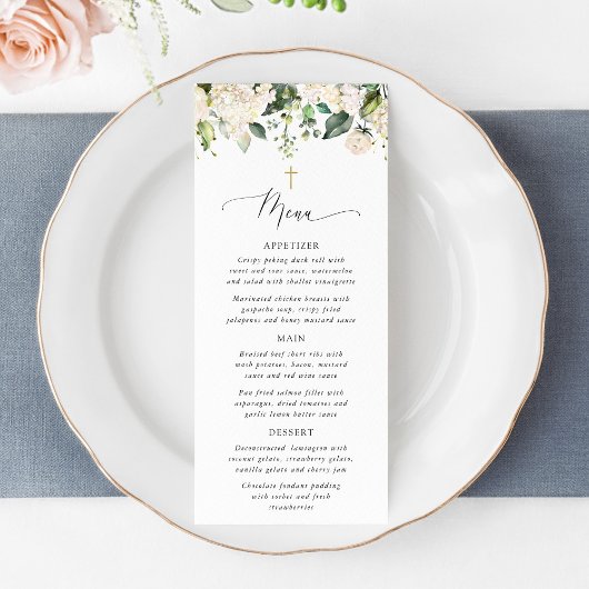 White Flowers, Cream Flowers, Boho, Baptism Menu