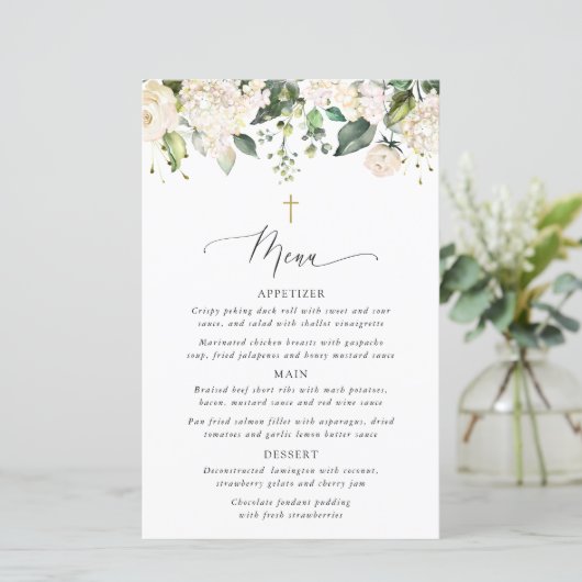 White Flowers, Cream Flowers, Boho, Baptism Menu (Staand voorkant)