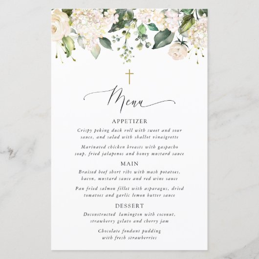 White Flowers, Cream Flowers, Boho, Baptism Menu (Voorkant)