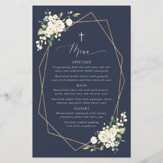 White Flowers, Cream Flowers, Boho, Baptism Menu (Voorkant)