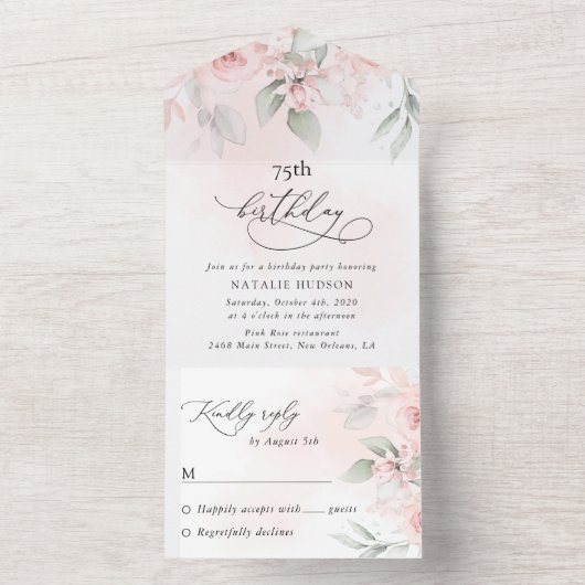 White Flowers, Cream Flowers, Boho, Birthday All In One Uitnodiging (Binnen)