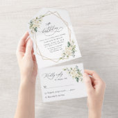 White Flowers, Cream Flowers, Boho, Birthday All In One Uitnodiging (Afscheurbaar)