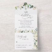 White Flowers, Cream Flowers, Boho, Birthday All In One Uitnodiging (Binnen)