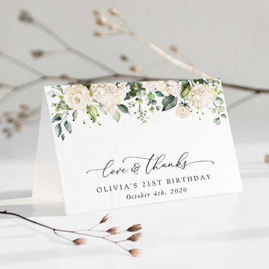 White Flowers, Cream Flowers, Boho, Birthday Bedankkaart