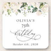 White Flowers, Cream Flowers, Boho, Birthday Bier Onderzetter (Voorkant)