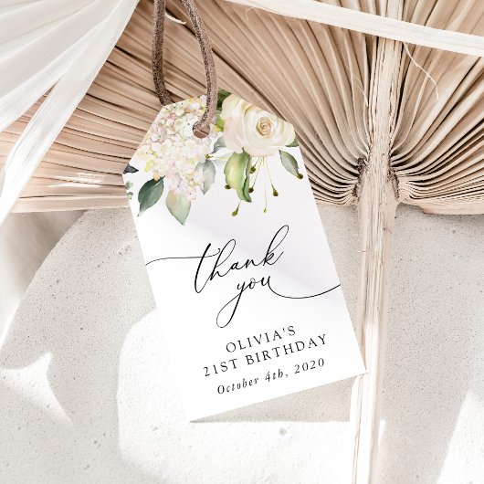 White Flowers, Cream Flowers, Boho, Birthday Cadeaulabel