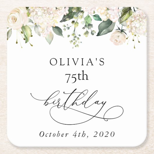 White Flowers, Cream Flowers, Boho, Birthday Kartonnen Onderzetters (Voorkant)