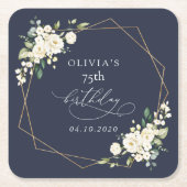 White Flowers, Cream Flowers, Boho, Birthday Kartonnen Onderzetters (Voorkant)