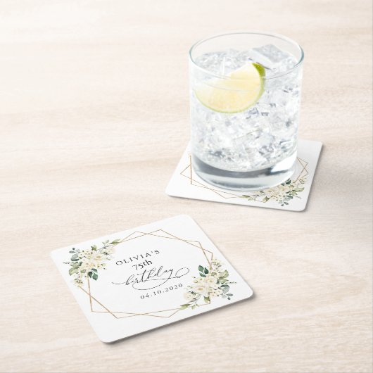 White Flowers, Cream Flowers, Boho, Birthday Kartonnen Onderzetters (Insitu)