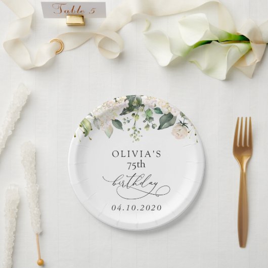 White Flowers, Cream Flowers, Boho, Birthday Papieren Bordje (Huwelijk)