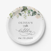 White Flowers, Cream Flowers, Boho, Birthday Papieren Bordje (Voorkant)