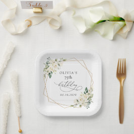 White Flowers, Cream Flowers, Boho, Birthday Papieren Bordje