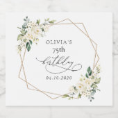 White Flowers, Cream Flowers, Boho, Birthday Sparkling Wijnetiket (Enkel label)