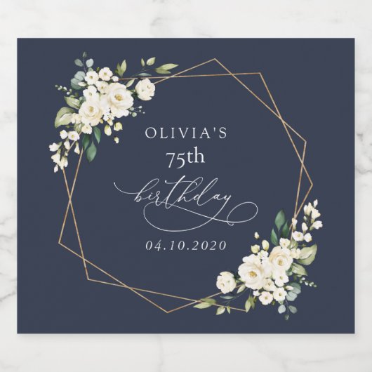 White Flowers, Cream Flowers, Boho, Birthday Sparkling Wijnetiket (Enkel label)