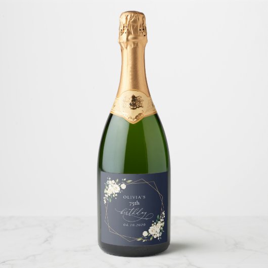 White Flowers, Cream Flowers, Boho, Birthday Sparkling Wijnetiket (Voorkant)