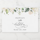 White Flowers, Cream Flowers, Boho, Birthday Sparkling Wijnetiket (Enkel label)