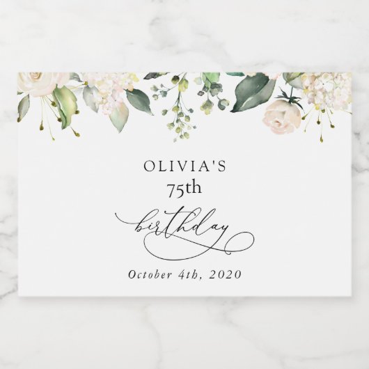 White Flowers, Cream Flowers, Boho, Birthday Sparkling Wijnetiket (Enkel label)