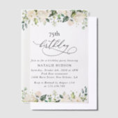 White Flowers, Cream Flowers, Boho, Birthday Vellum Uitnodigingen (Offset)