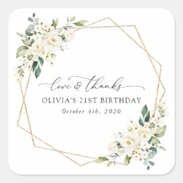 White Flowers, Cream Flowers, Boho, Birthday Vierkante Sticker